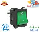 ZF Green Rocker Switch On Off DPST 16A 240v / 250V 10A operating T -20 +65°C