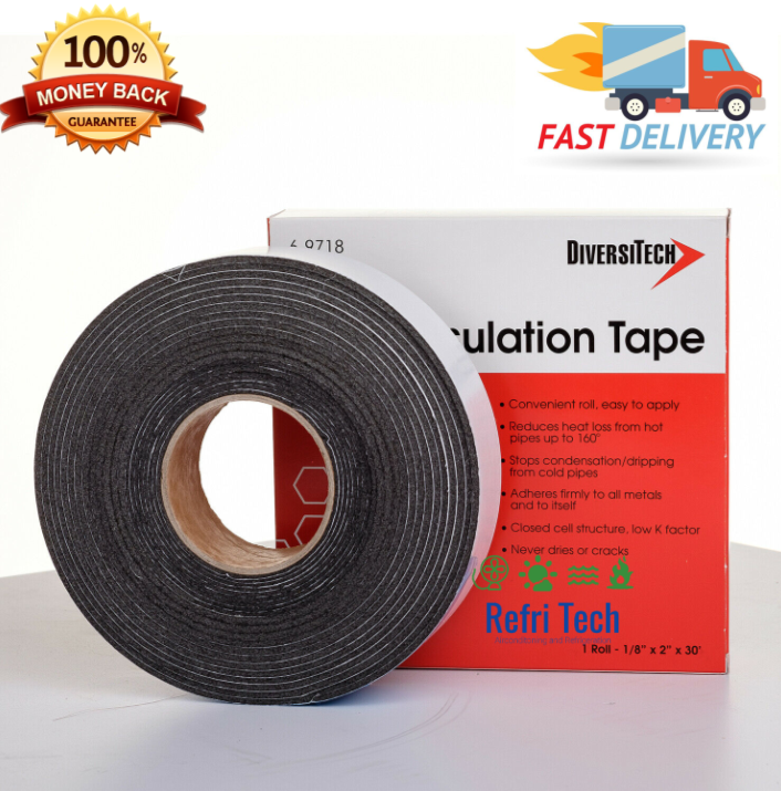 Pipe Insulation tape Adhesive 1 8in. x 2in. x 30ft. Roll Black ADHESIVE 6 9718