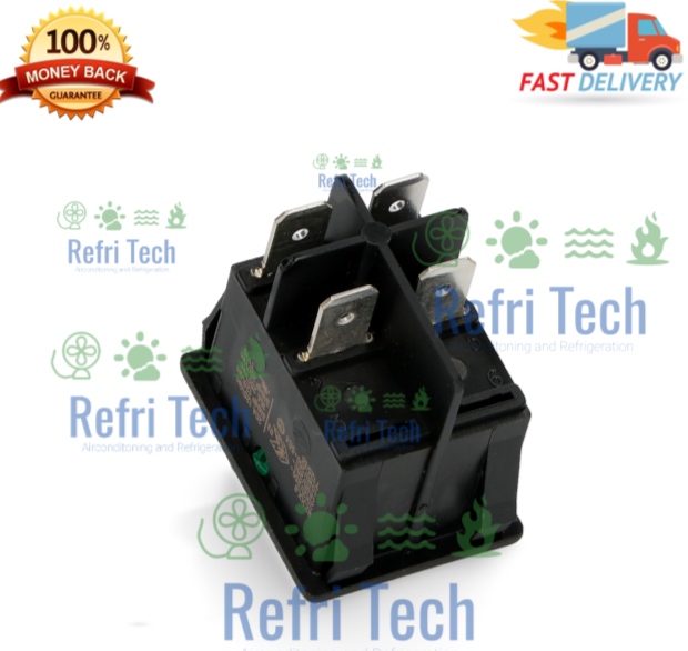 BIPOLAR LIGHT GREEN SWITCH 4C 20A  - Rocker Switches 250V. 4 CONTACTS.
