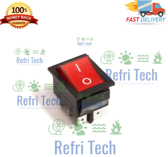 BIPOLAR RED LIGHT SWITCH 6C 16A - Rocker Switches - 250V, T85. 6 CONTACTS