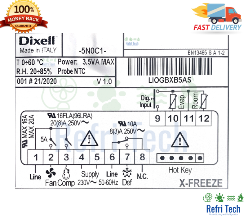 Dixell X-FREEZE XR06CX-5N0C1 Controller 20A 2 X PROBES NTC - Digital thermostat