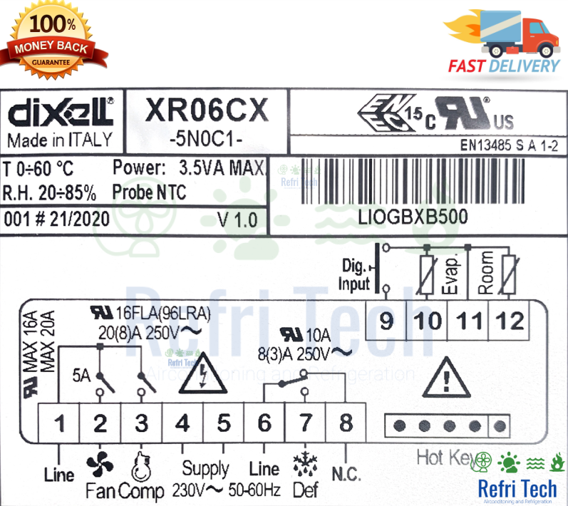 Dixell XR06CX-5N0C1 Controller 230V 50/60hz 2x PROBES NTC Digital thermostat