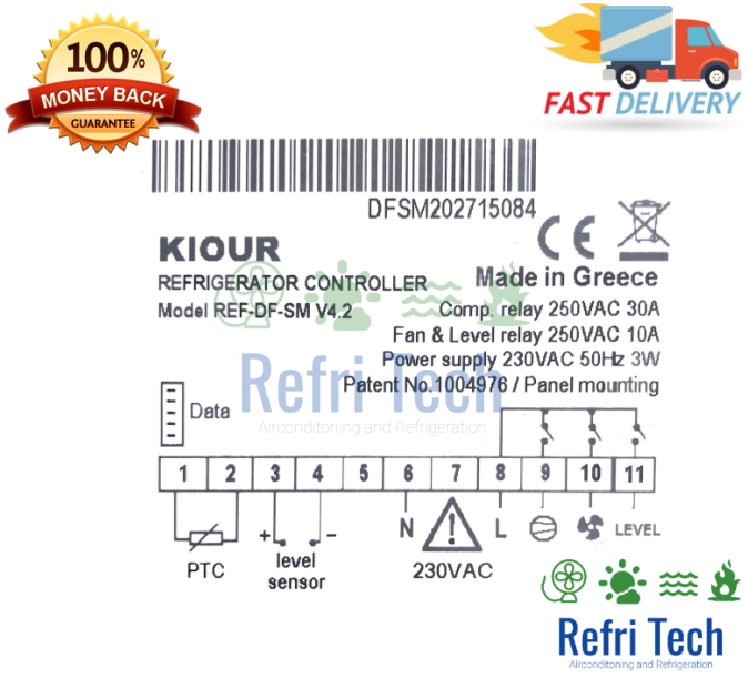 KIOUR REF-DF-SM CONTROLLER DIGITAL REFRIGERATION THERMOSTAT CONTROL
