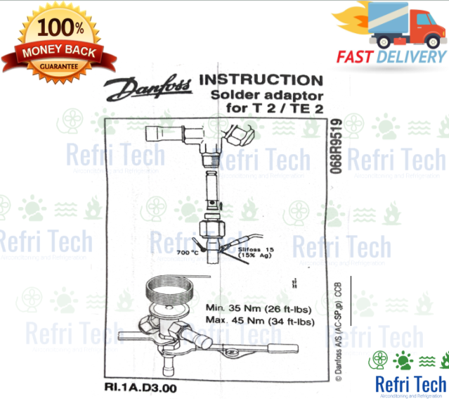 Danfoss 068-2062 T2 / TE2 Solder Adapter 1/2" Copper Adaptor