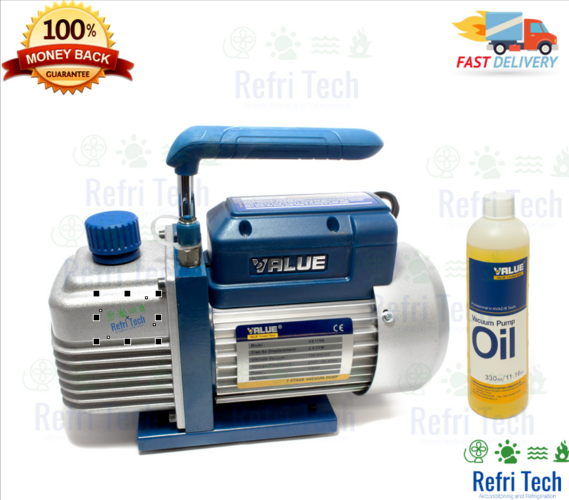 Vacuum Pump Single Stage 1/4HP 2.0 CFM 230V 50-60HZ 1/4HP- VE115N + 1x Pump oil